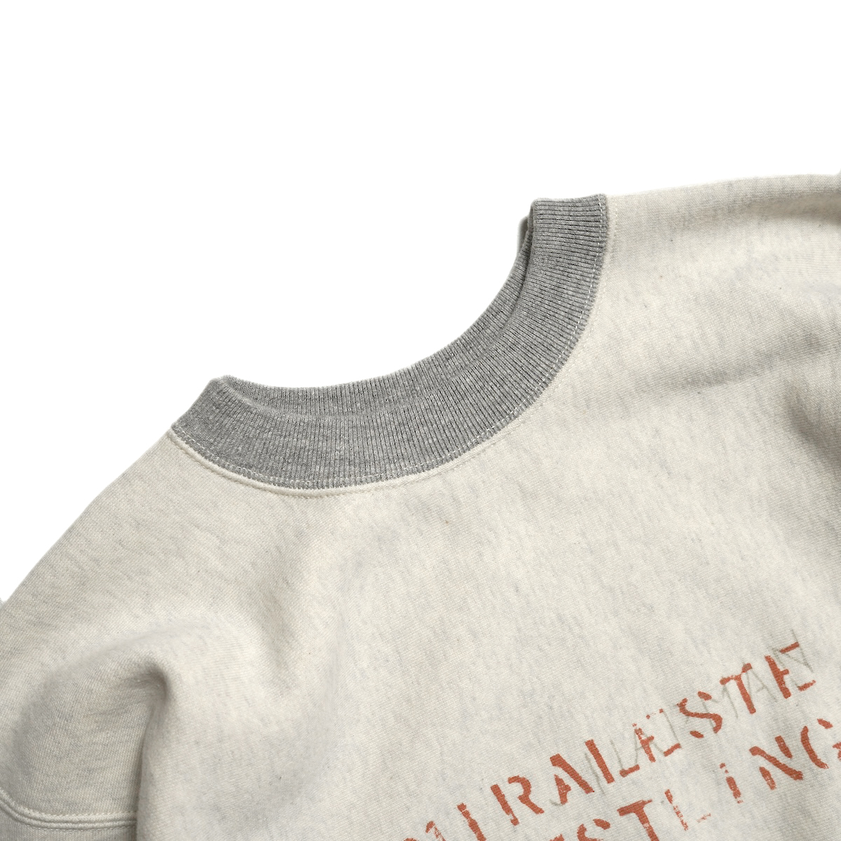 orSlow / HEAVYWEIGHT CROSS GRAIN SIDE RIB TWO TONE SWEAT SHIRT (Ecru with Print) ネック