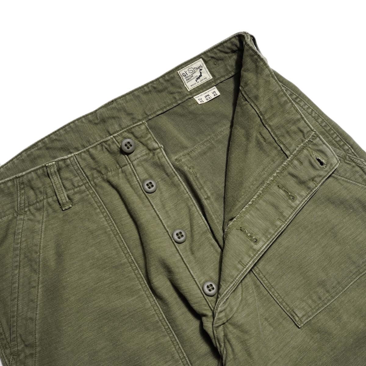 orSlow / REAL USED WASH VINTAGE FIT FATIGUE PANTS (Dark Olive Stone) ボタンフライ