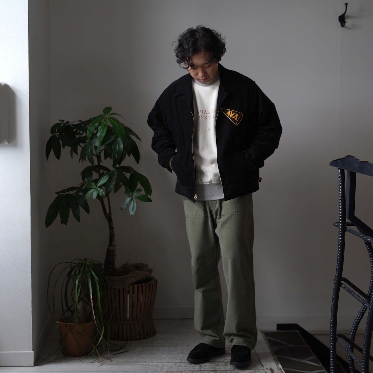 orSlow / REAL USED WASH VINTAGE FIT FATIGUE PANTS (Dark Olive Stone) 178cm / size 3 着用①