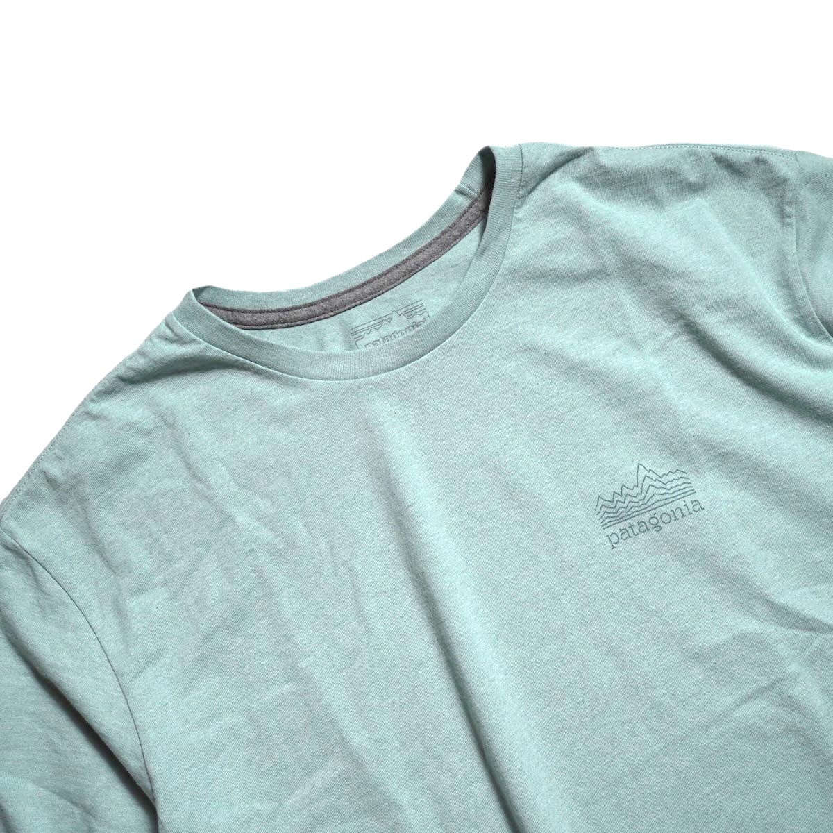 Patagonia / M"s Strataspire Responsibili Tee (Thin Ice) ネック、胸プリント