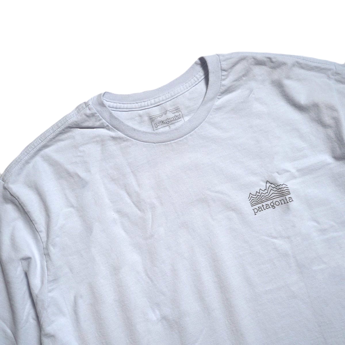 Patagonia / M"s Strataspire Responsibili Tee (Thin Ice) ネック、胸プリント