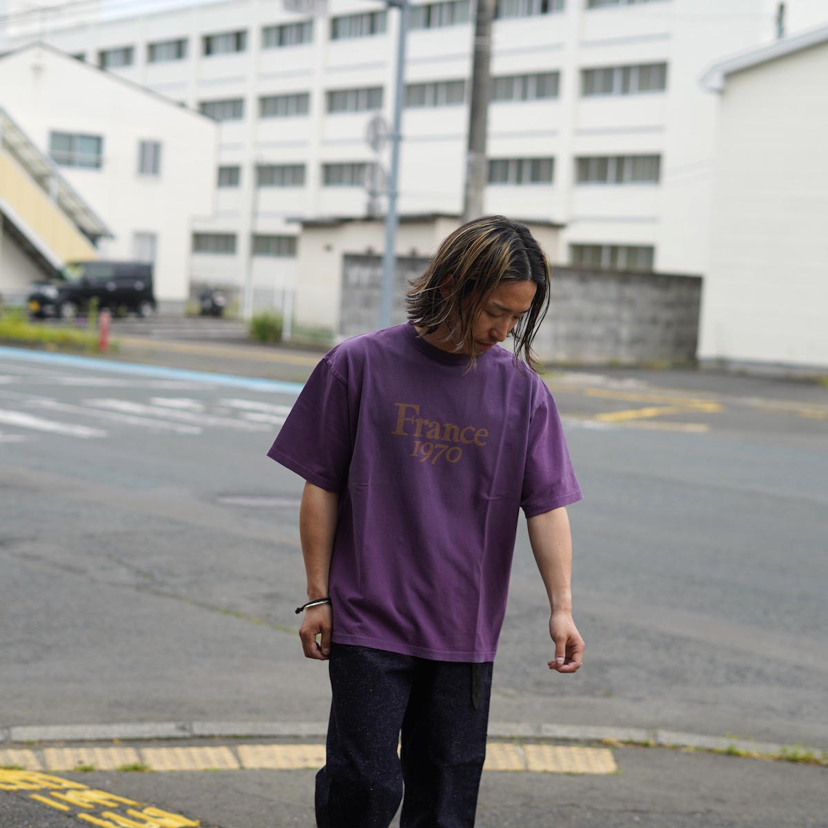 REMI RELIEF / SP加⼯14/天竺T(France1970)日焼け＆ペンキ加工 (P.Navy) 162cm Msize