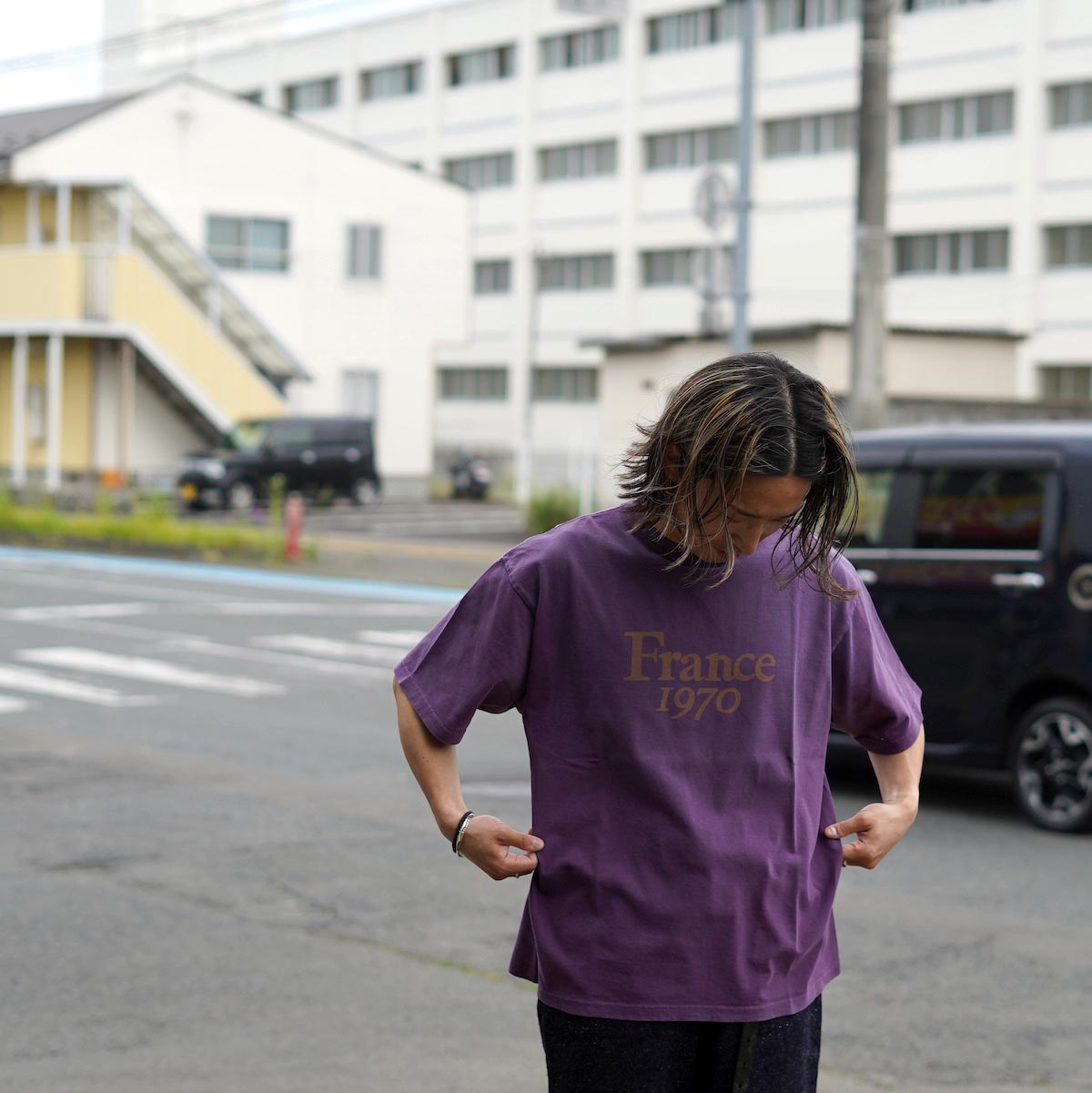 REMI RELIEF / SP加⼯14/天竺T(U.S. NAVY)日焼け＆ペンキ加工 (Black) 162cm Msize ※同型着用