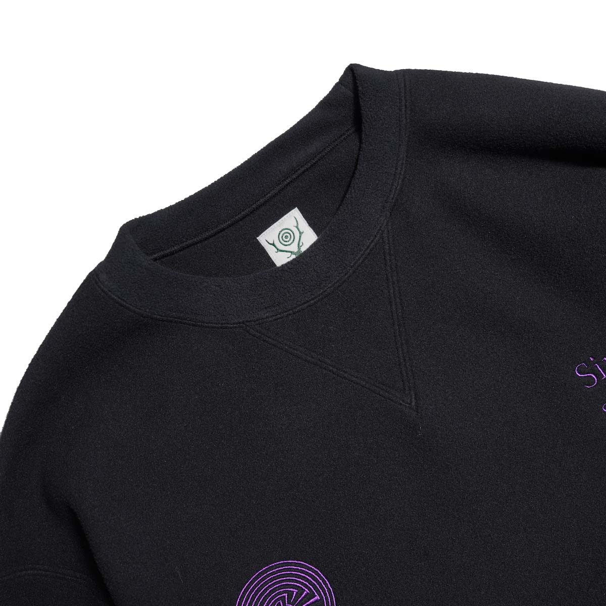 South2 West8 / Emb. Crew Neck Sweat Shirt - Poly Fleece (Black) ネック