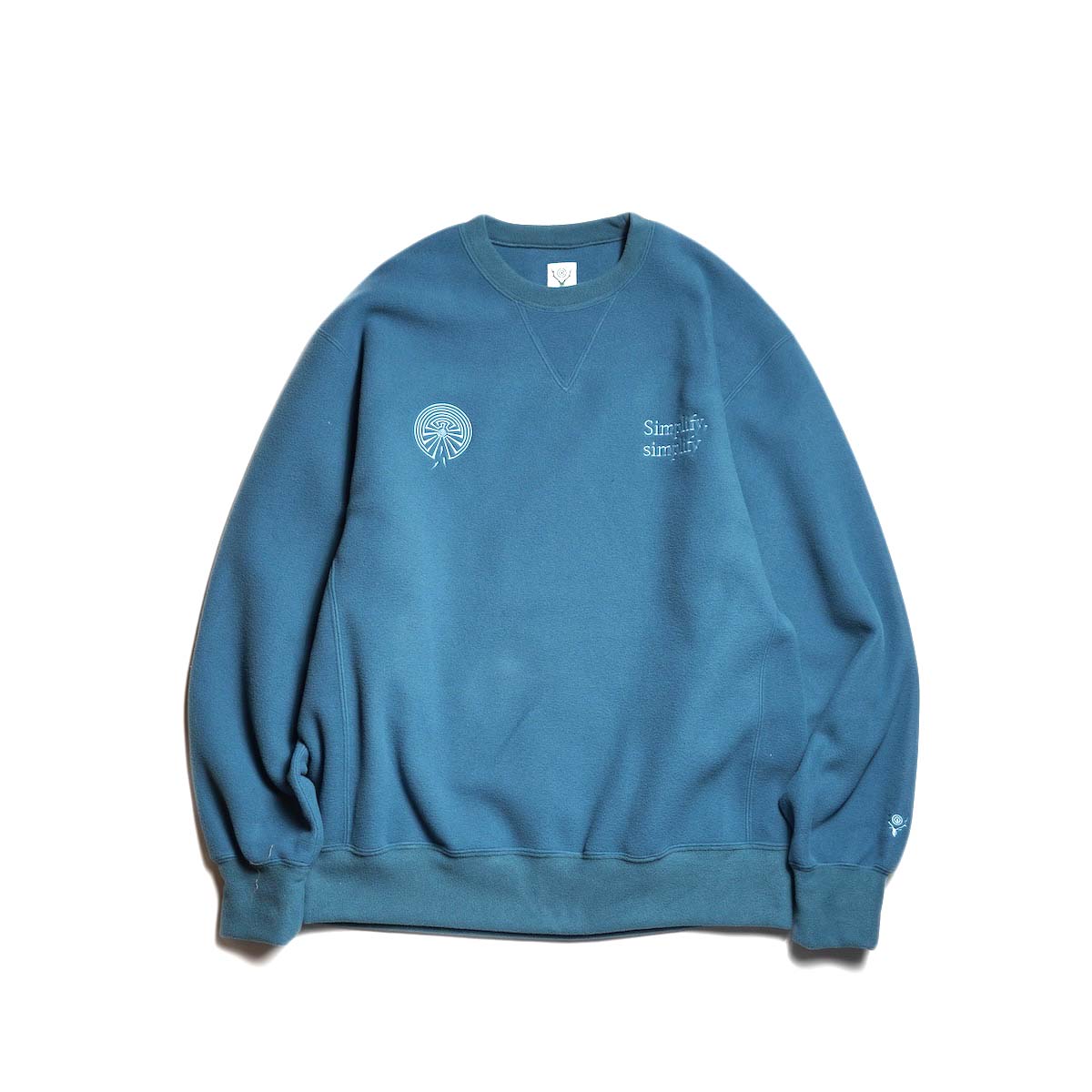 South2 West8 / Emb. Crew Neck Sweat Shirt - Poly Fleece (Blue)