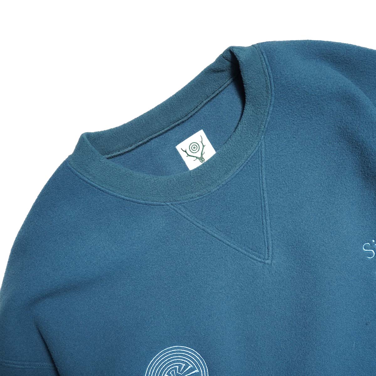 South2 West8 / Emb. Crew Neck Sweat Shirt - Poly Fleece (Blue) ネック