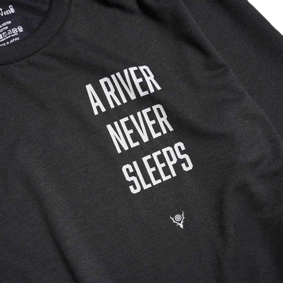 South2 West8 / L/S Tee - A RIVER NEVER SLEEP (Black) プリント