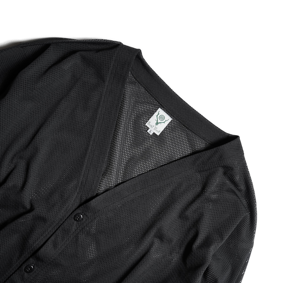 South2 West8 / V-Neck Cardigan - Knit Mesh (Black)