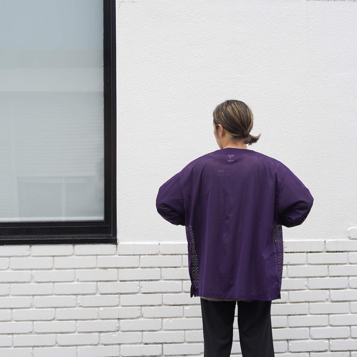 South2 West8 / V-Neck Cardigan - Knit Mesh (Black)