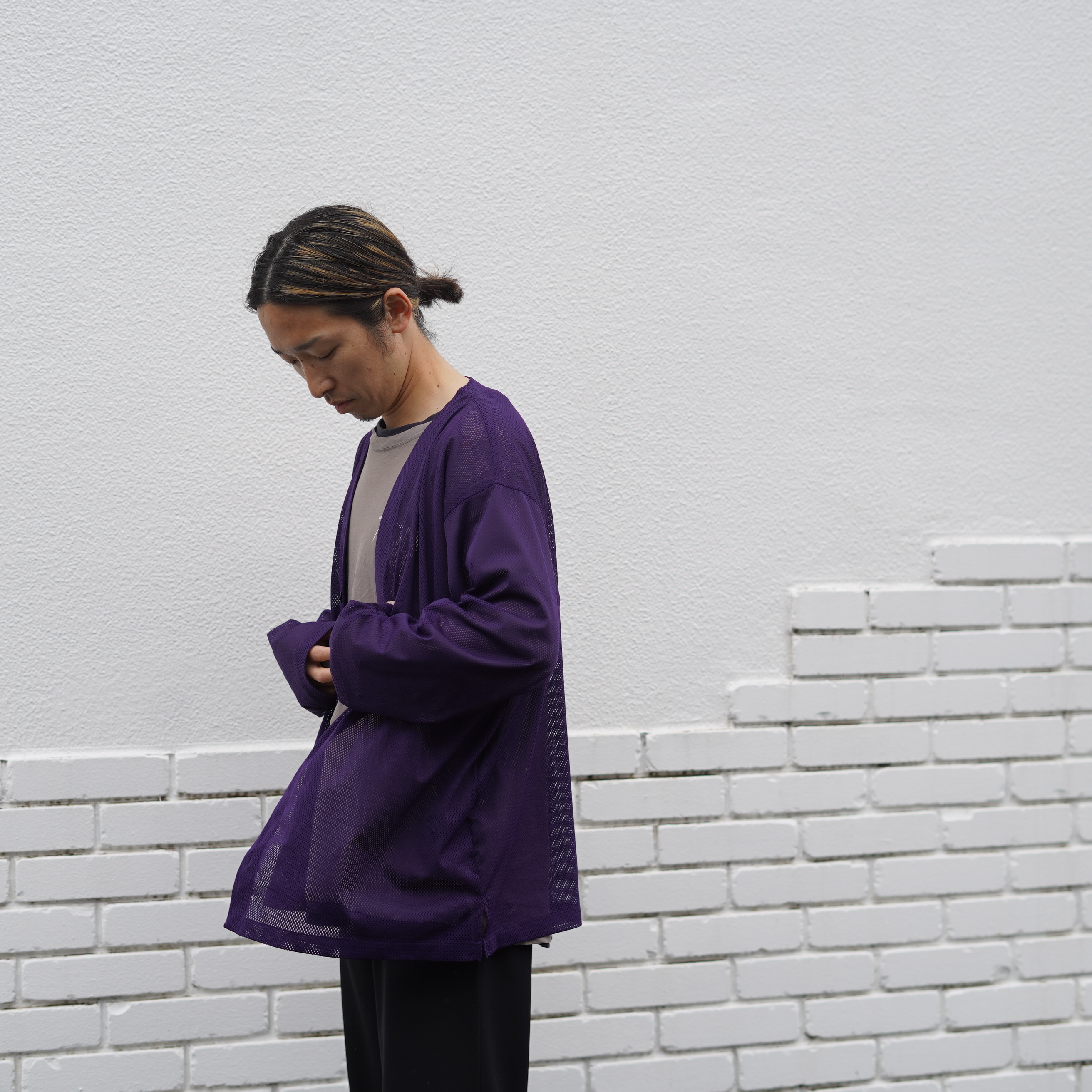 South2 West8 / V-Neck Cardigan - Knit Mesh (Dk.Green)