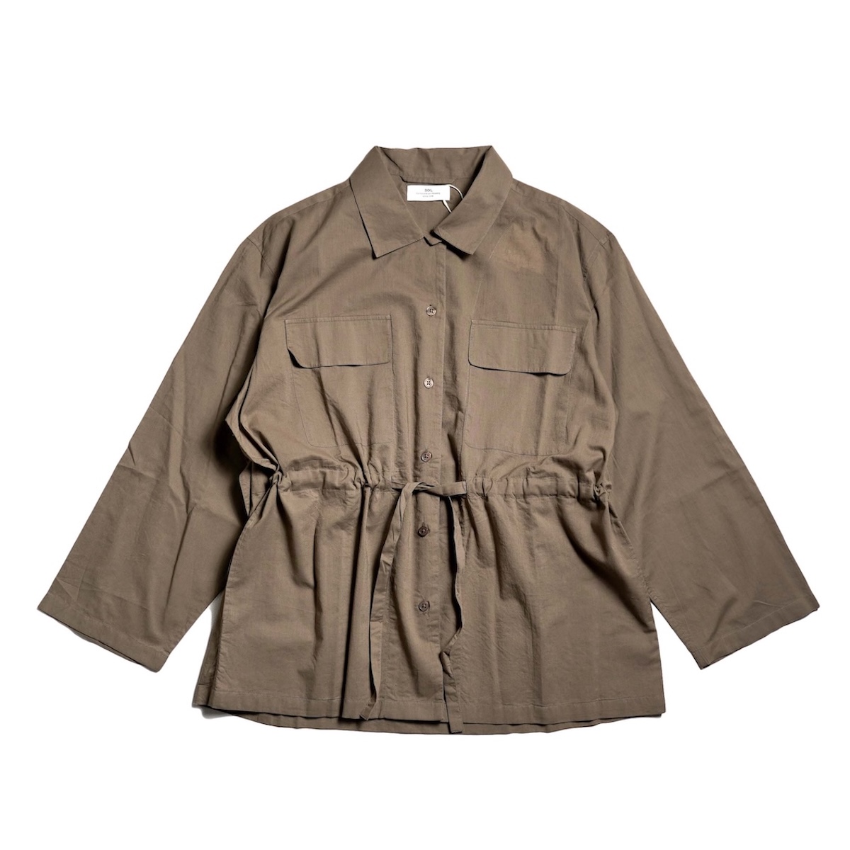 SOIL / 60s CAMBRIC PLAIN REGULAR COLLAR FLAP POCKET SHIRT (Grey Khaki)