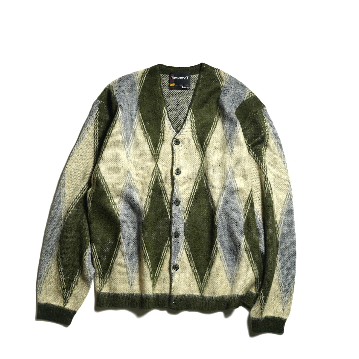 TOWNCRAFT / VINTAGE PATTERN SHAGGY CARDIGAN (Argyle Olive)