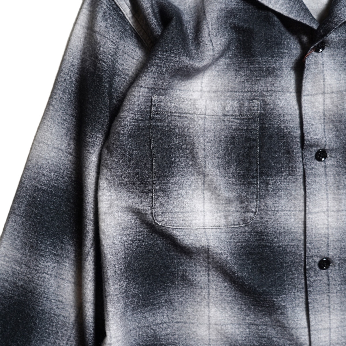 TOWNCRAFT / PRINTED COTTON NEL OMBRE CHECK SHIRT (Black) ポケット