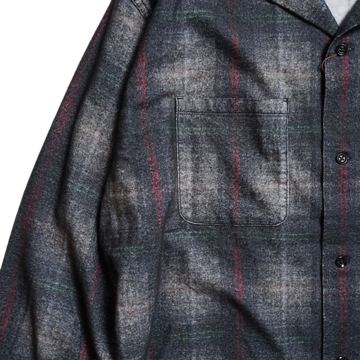 TOWNCRAFT / PRINTED COTTON NEL OMBRE CHECK SHIRT (Gray) ポケット