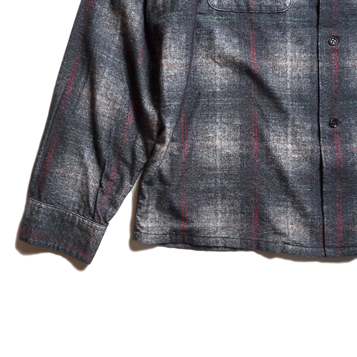 TOWNCRAFT / PRINTED COTTON NEL OMBRE CHECK SHIRT (Gray) 袖