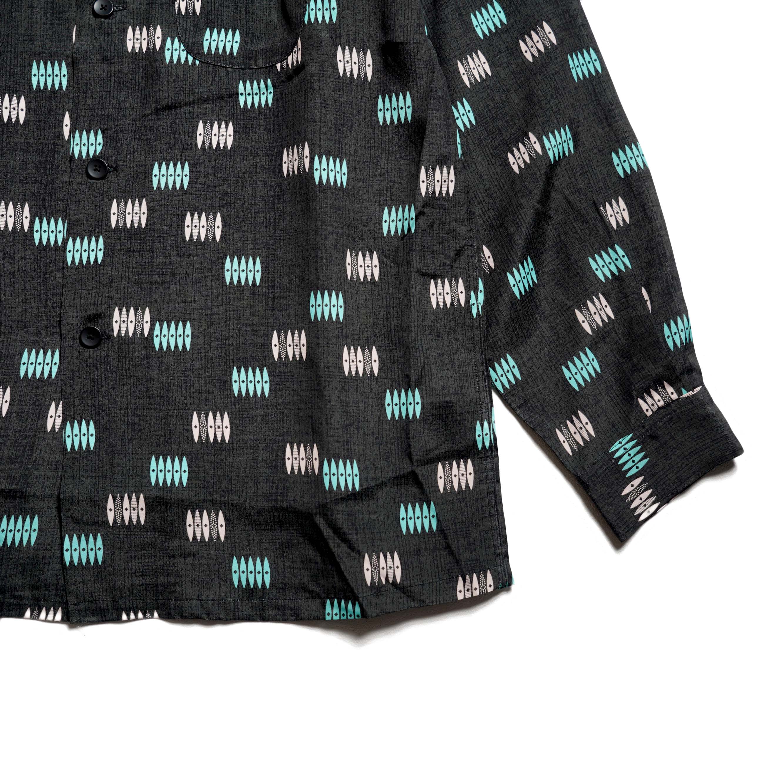 TOWNCRAFT / PRINTED RAYON ROOP COLLAR SHIRTS (Black)