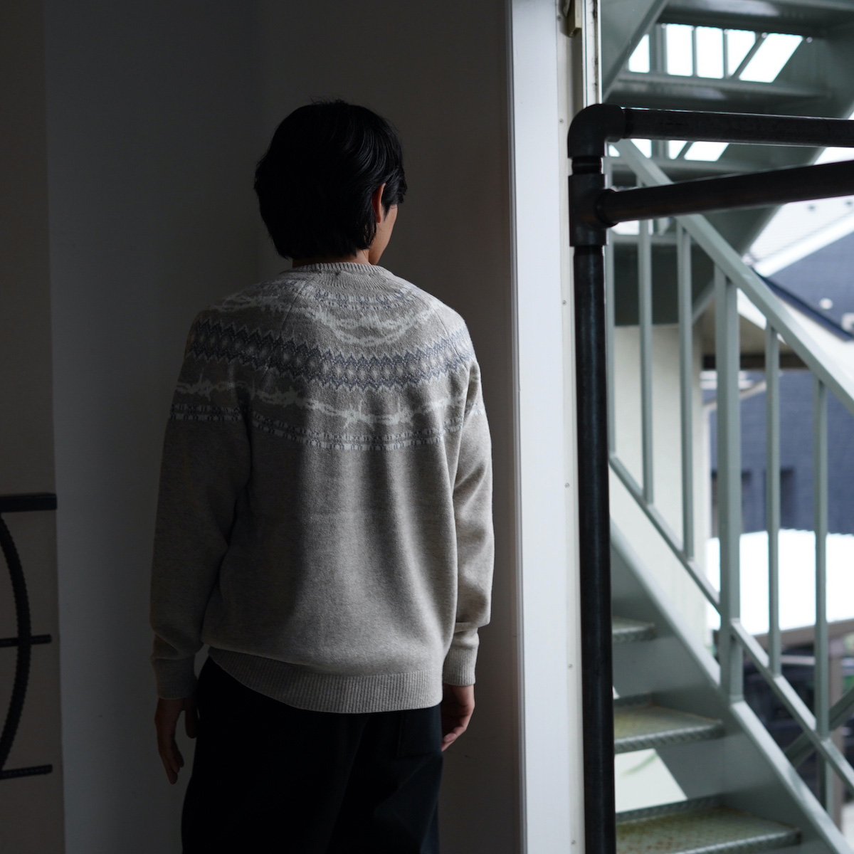 uniform experiment / ENTANGLED NORDIC SWEATER (Beige)