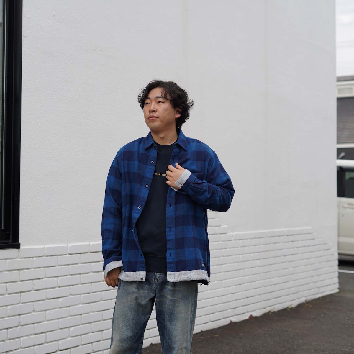uniform experiment / LINE FLANNEL CHECK DRAWCORD SHIRT (BLUE) 178cm size3着用