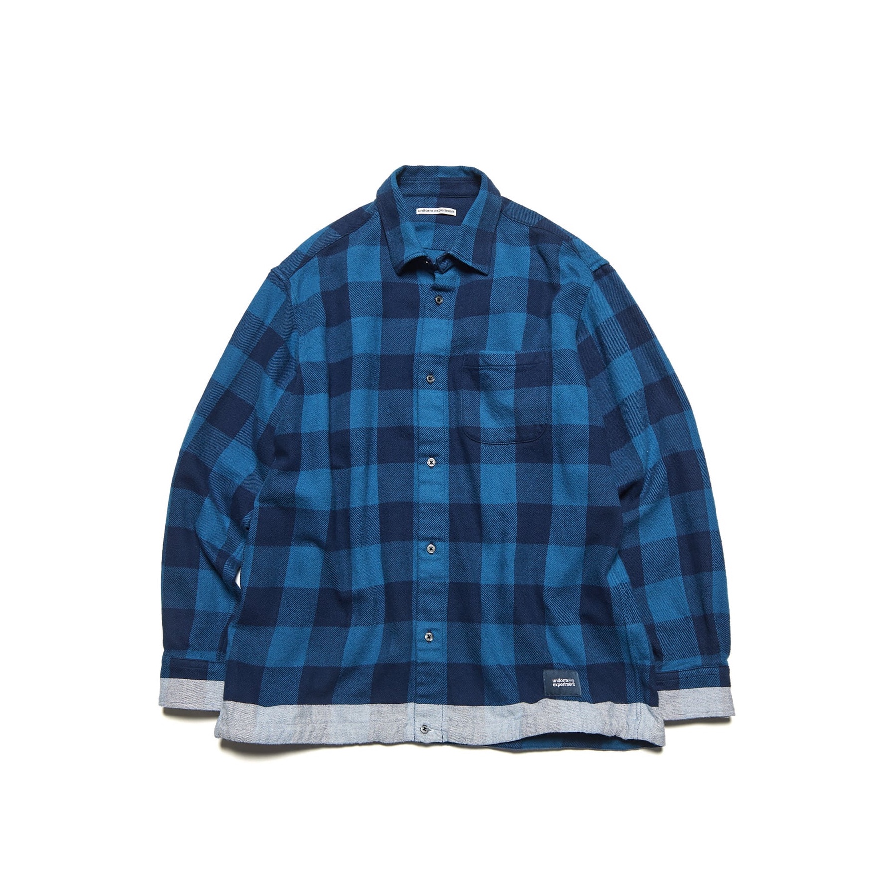 uniform experiment / LINE FLANNEL CHECK DRAWCORD SHIRT (BLUE)