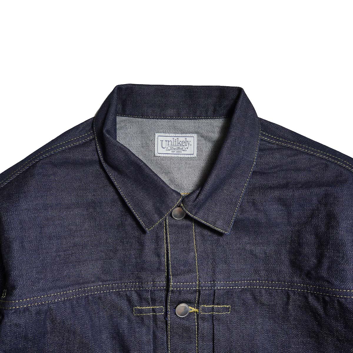 Unlikely / Unlikely Time Travel Trucker Jacket Aged Denim (Aged Indigo) 襟元