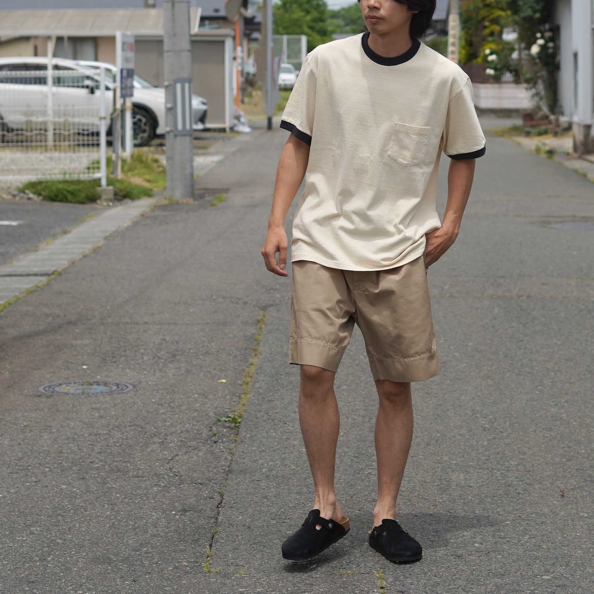 UNUSED /US2483 Ringer short sleeve T-shirt (Ivory / Black)