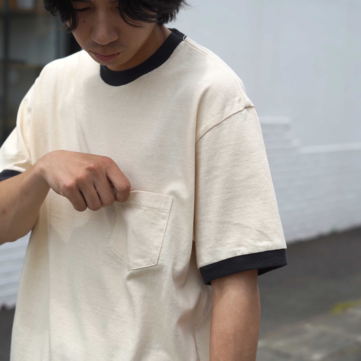 UNUSED /US2483 Ringer short sleeve T-shirt (Ivory / Black)