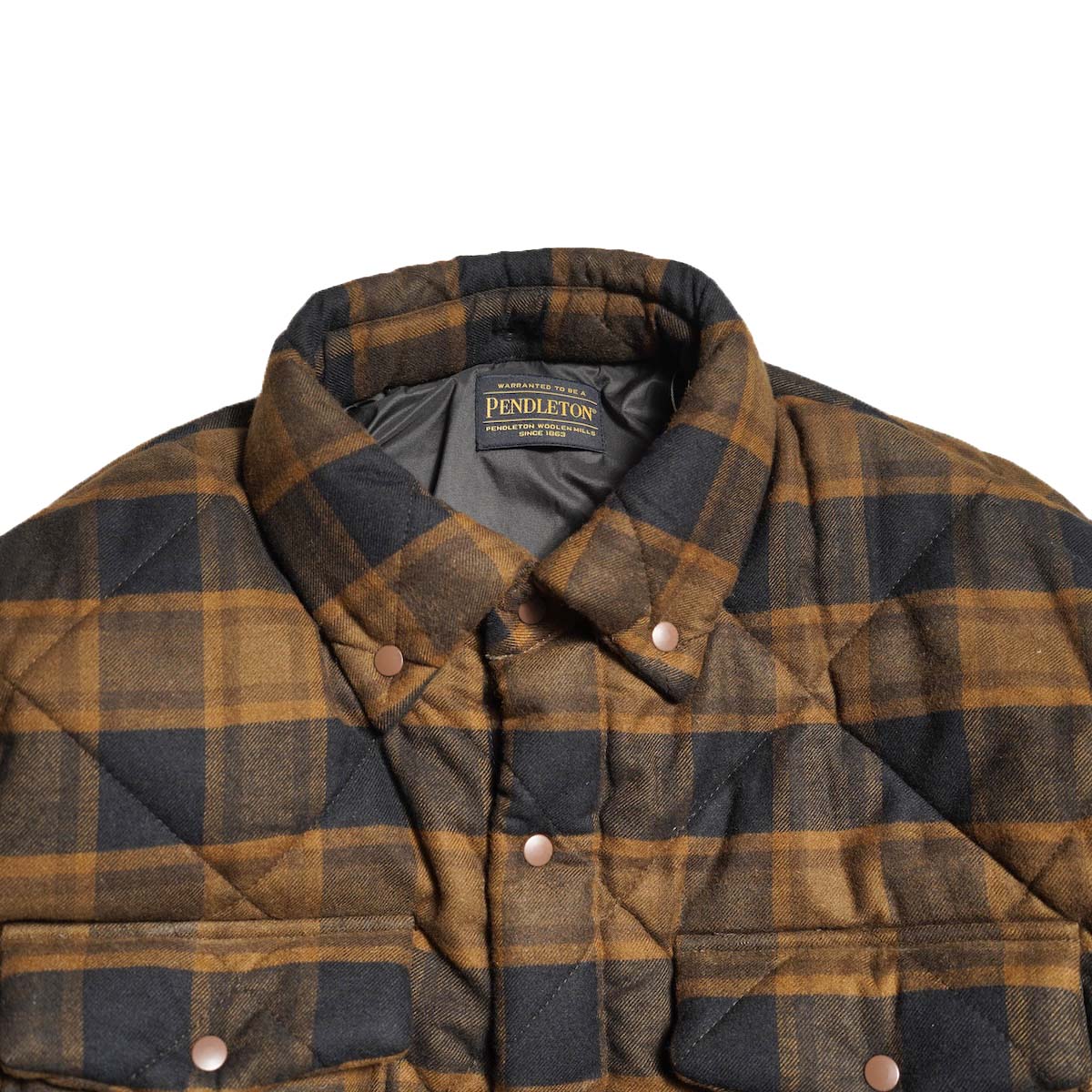 UNUSED×PENDLETON / US2585 Padding quilted check shirt (Brown×Black) 襟元