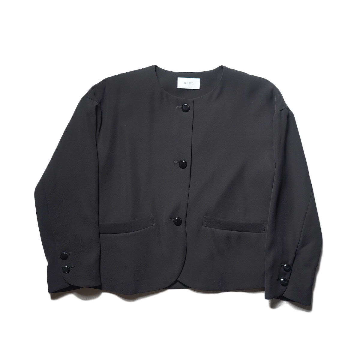 WHYTO. / no collar button jacket (Black)