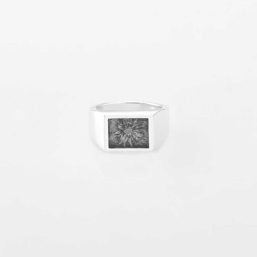 XOLO / Signet Ring with Steel Gray Flower