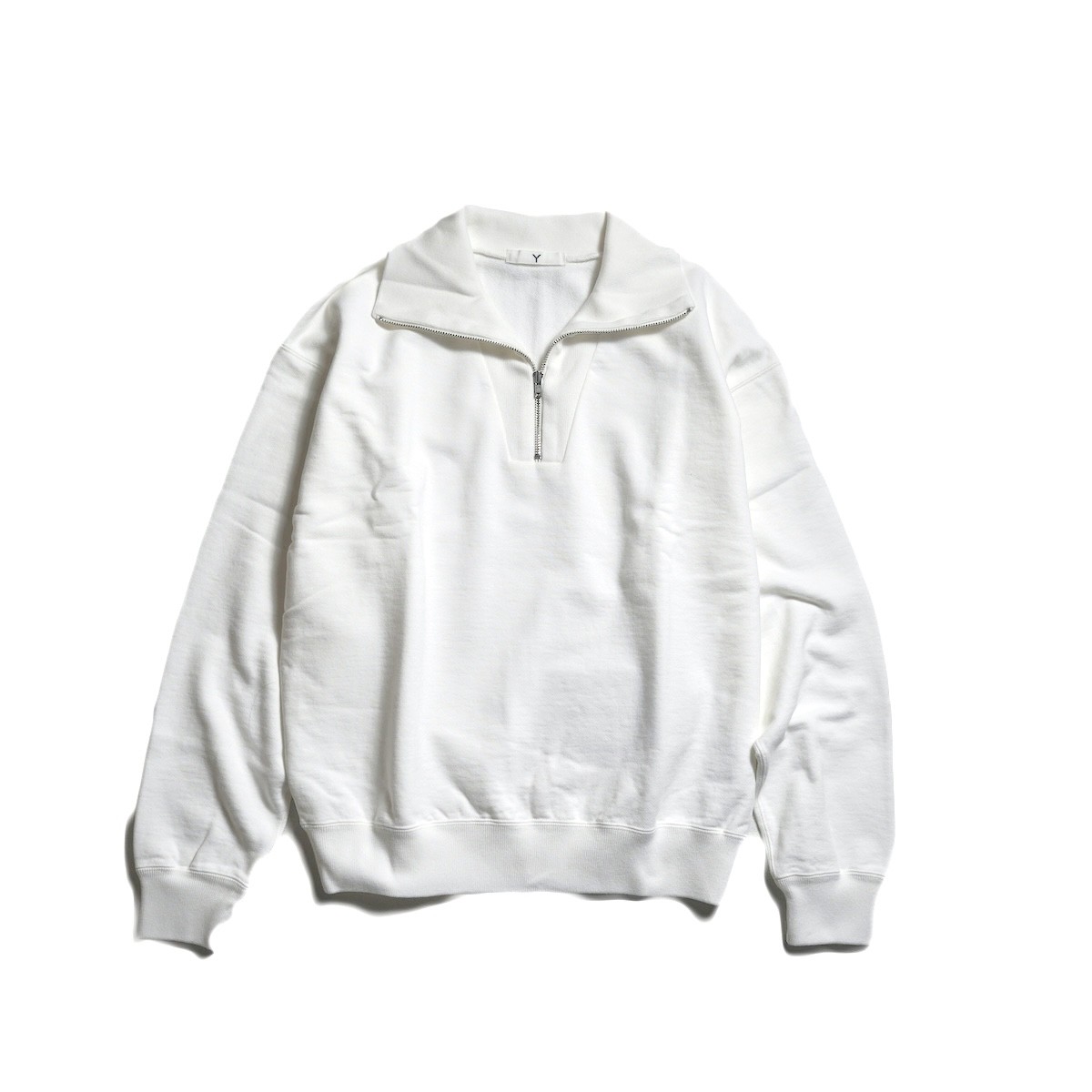 Y / ORGANIC COTTON BLEND HEAVY WEIGHT FLEECE HALF ZIP (White)