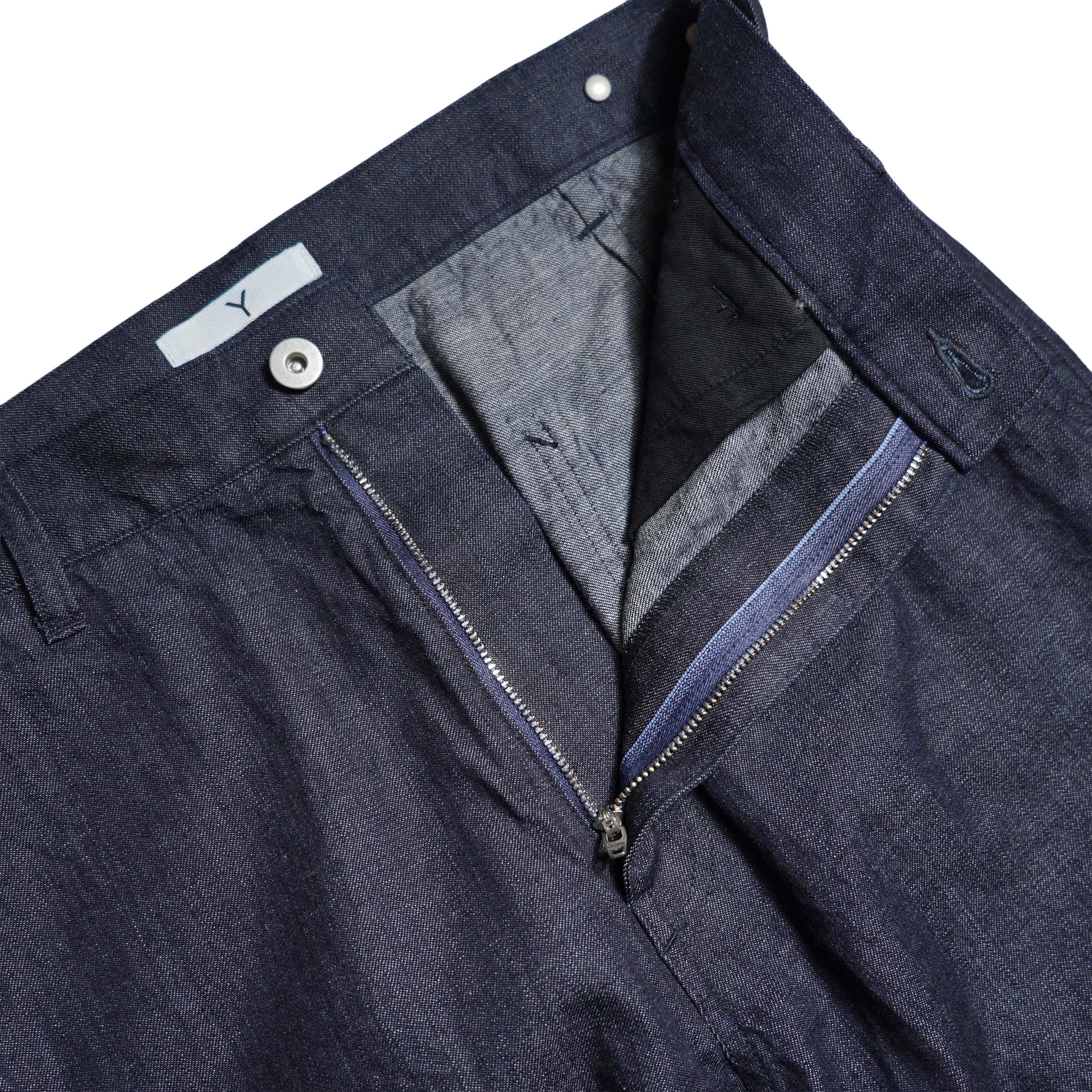Y / ORGANIC COTTON LIGHT DENIM PAINTER PANTS (Navy) ファスナー