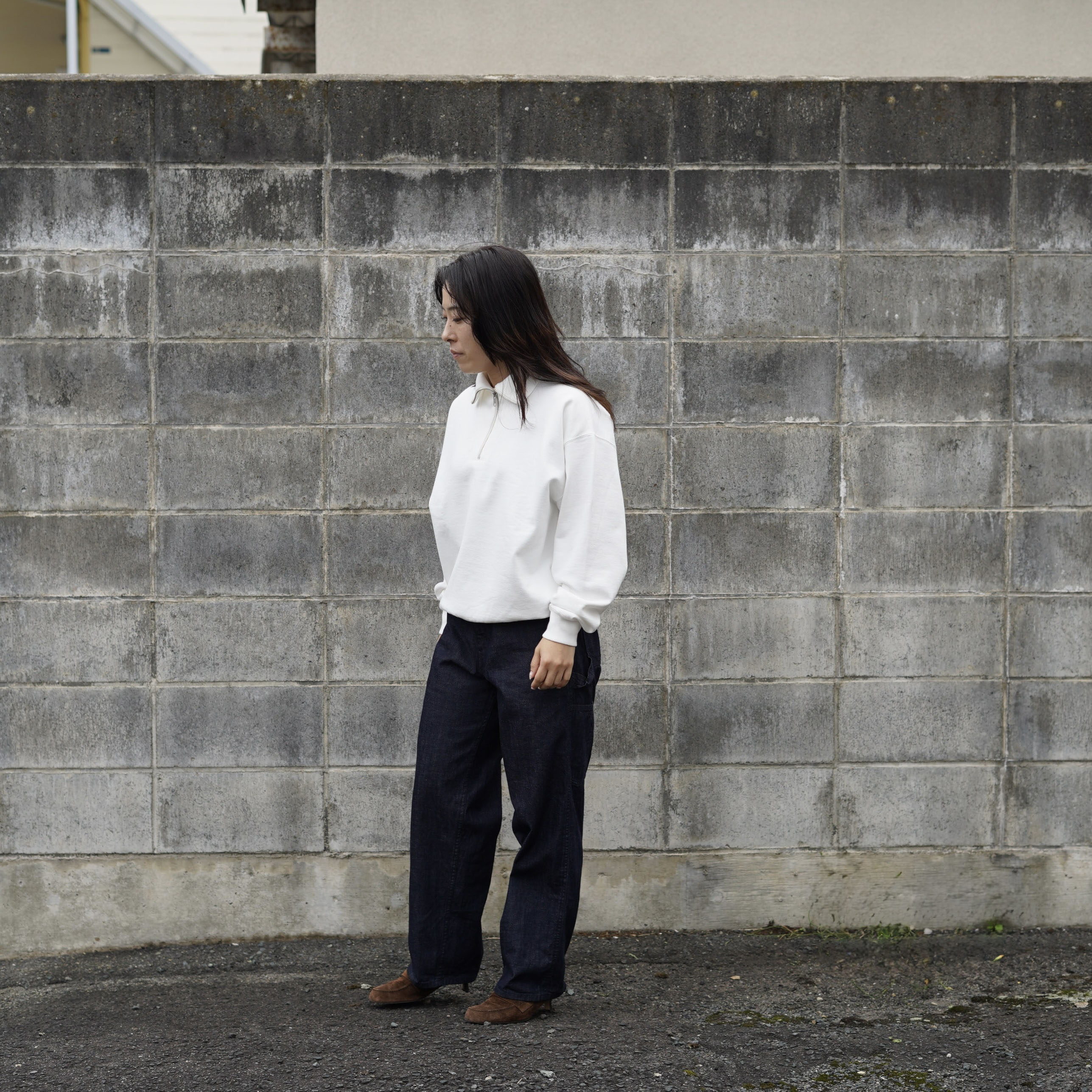 Y / ORGANIC COTTON LIGHT DENIM PAINTER PANTS  (White) 155cm / Navy / 着用イメージ①