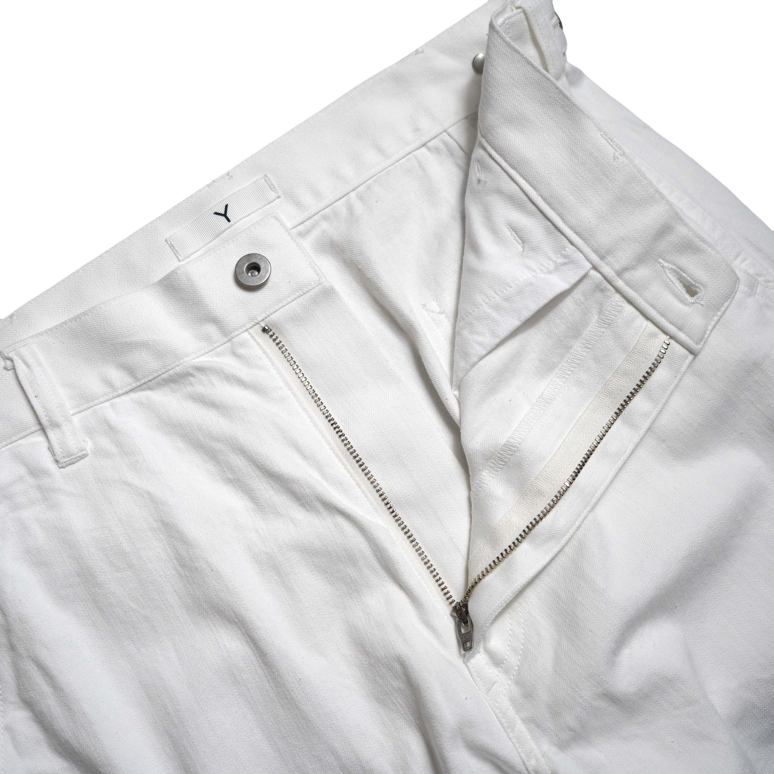Y / ORGANIC COTTON LIGHT DENIM PAINTER PANTS  (White) ファスナー