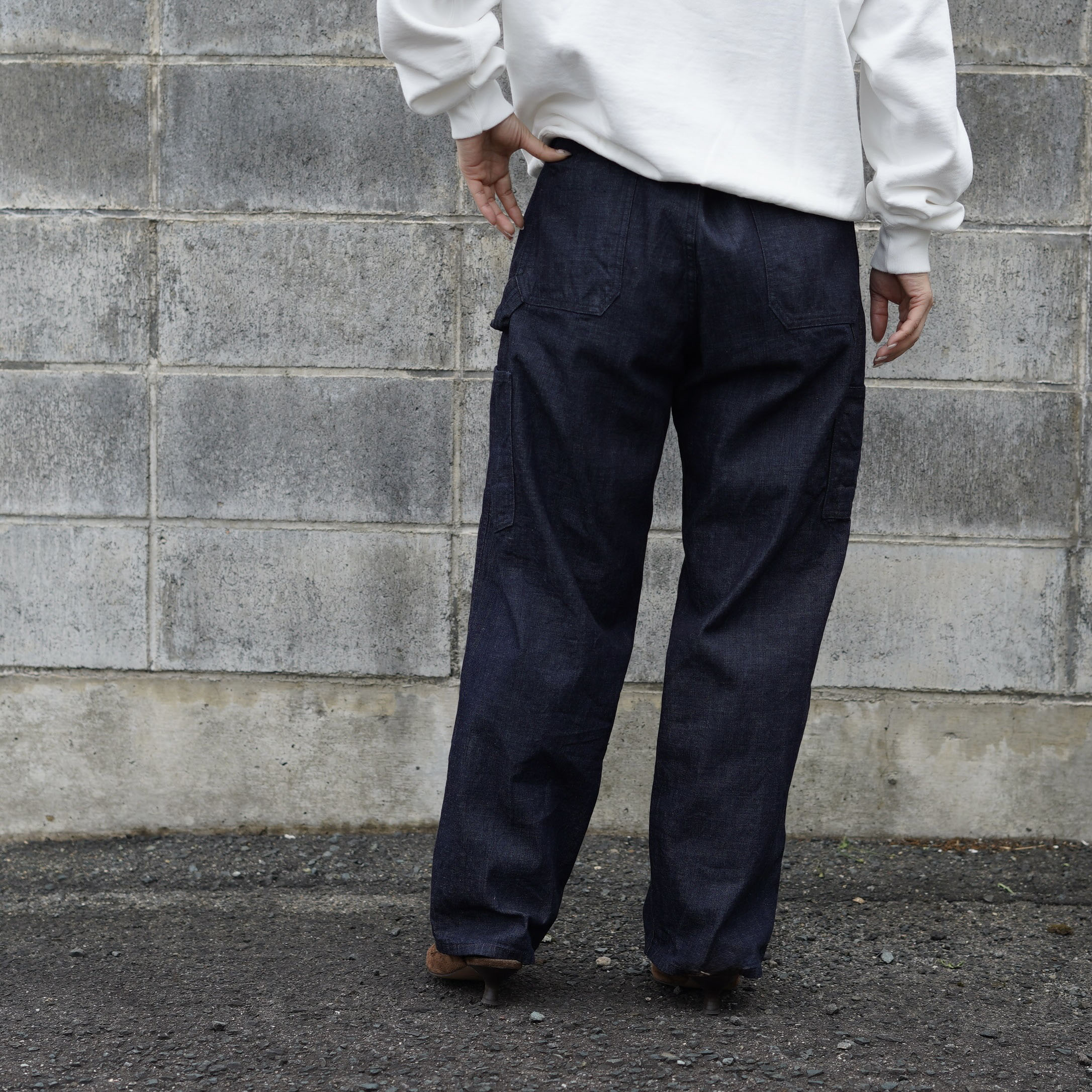 Y / ORGANIC COTTON LIGHT DENIM PAINTER PANTS  (White) 155cm / Navy / 着用イメージ③