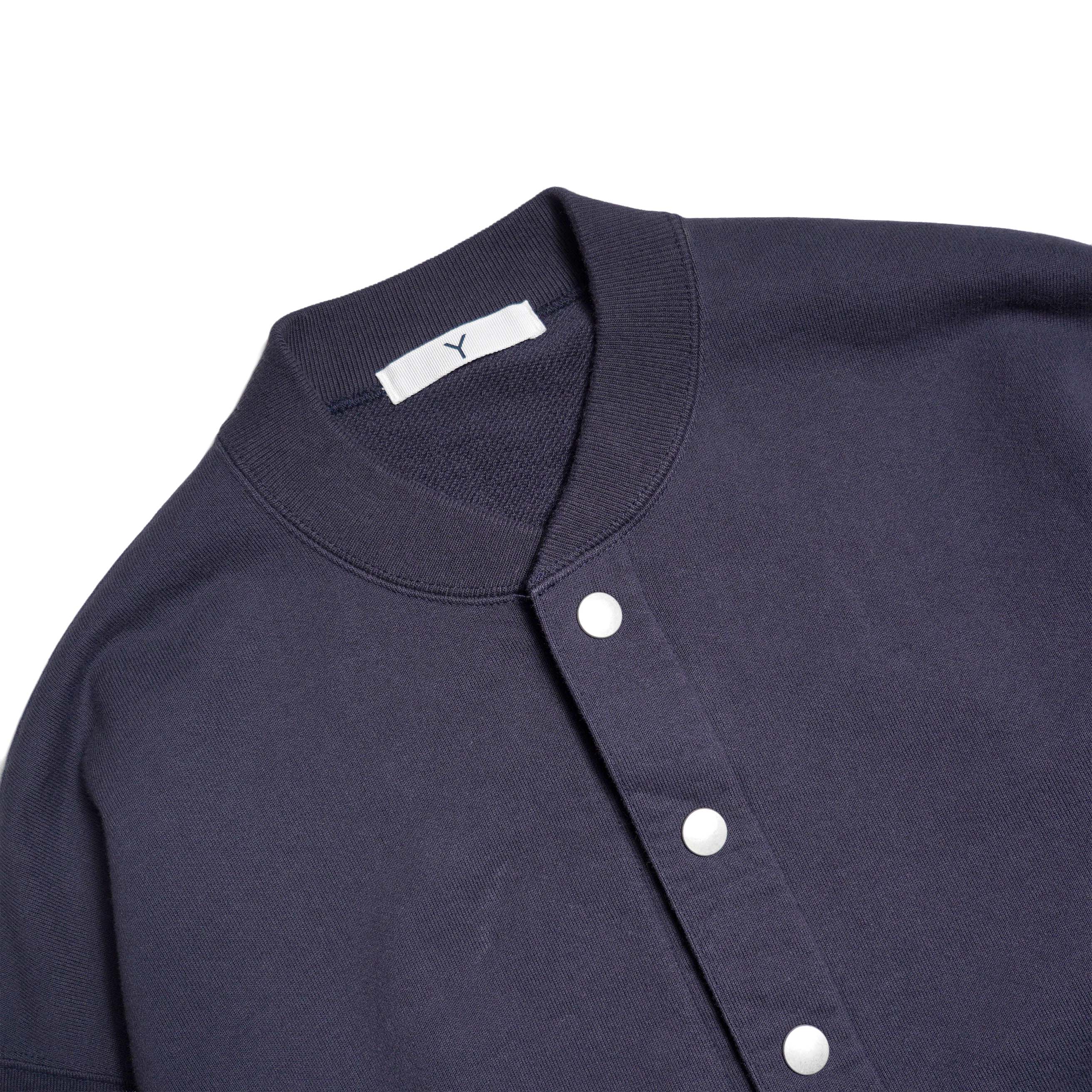Y / ORGANIC COTTON HEAVY WEIGHT FLEECE SNAP CARDIGAN (Navy) ネック