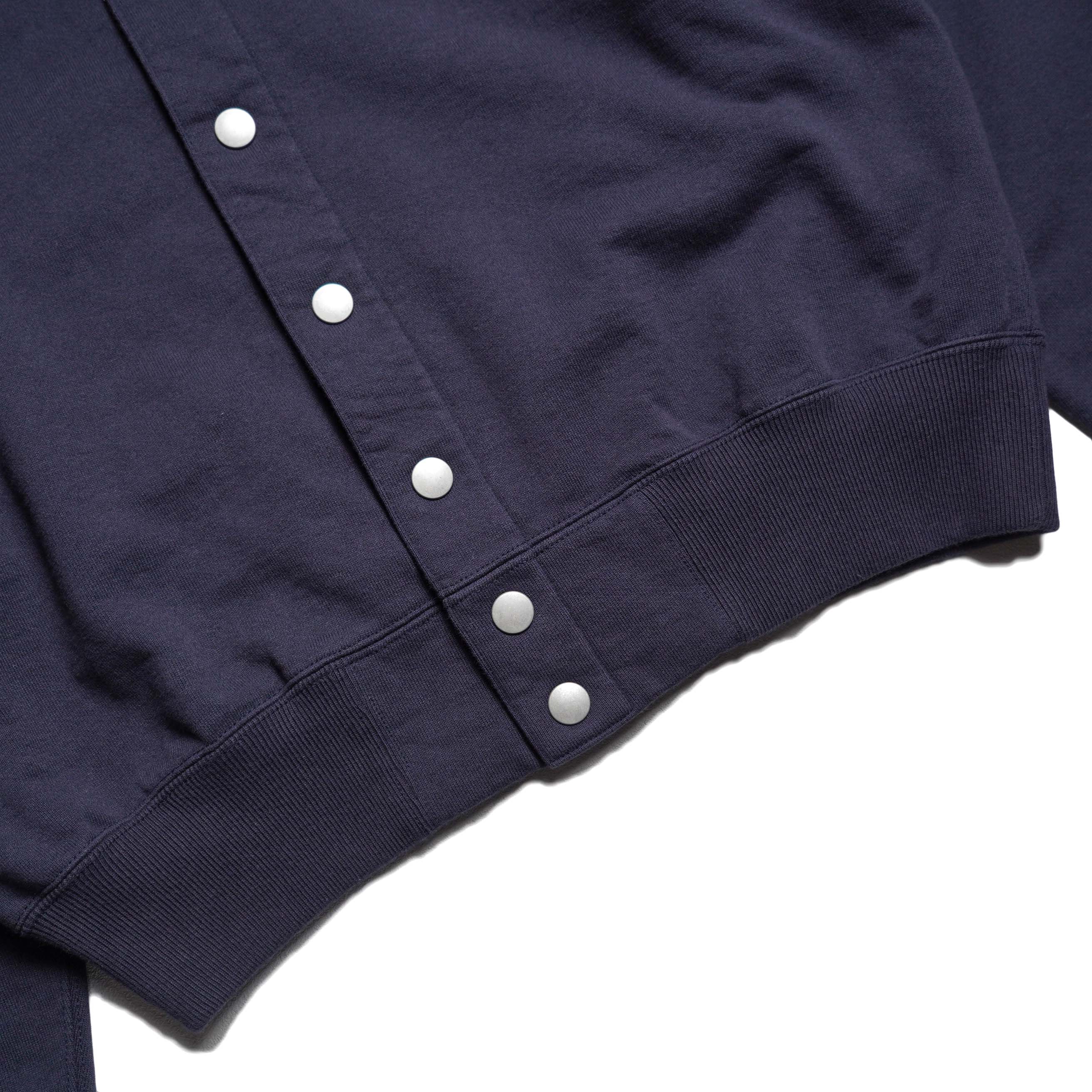 Y / ORGANIC COTTON HEAVY WEIGHT FLEECE SNAP CARDIGAN (Navy) 裾