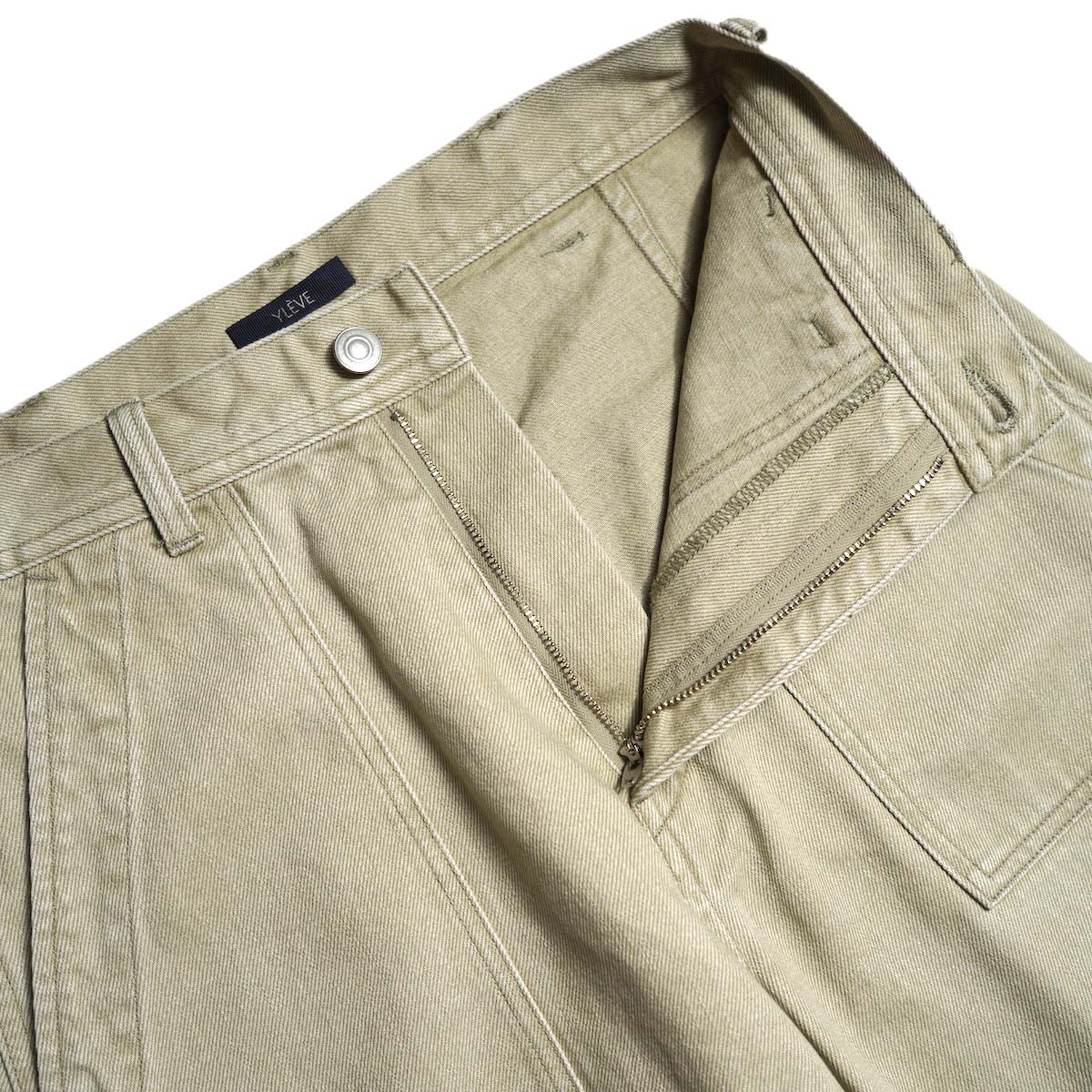 YLÈVE / SUN-FADED COTTON TWILL PANTS (Sage) ファスナー