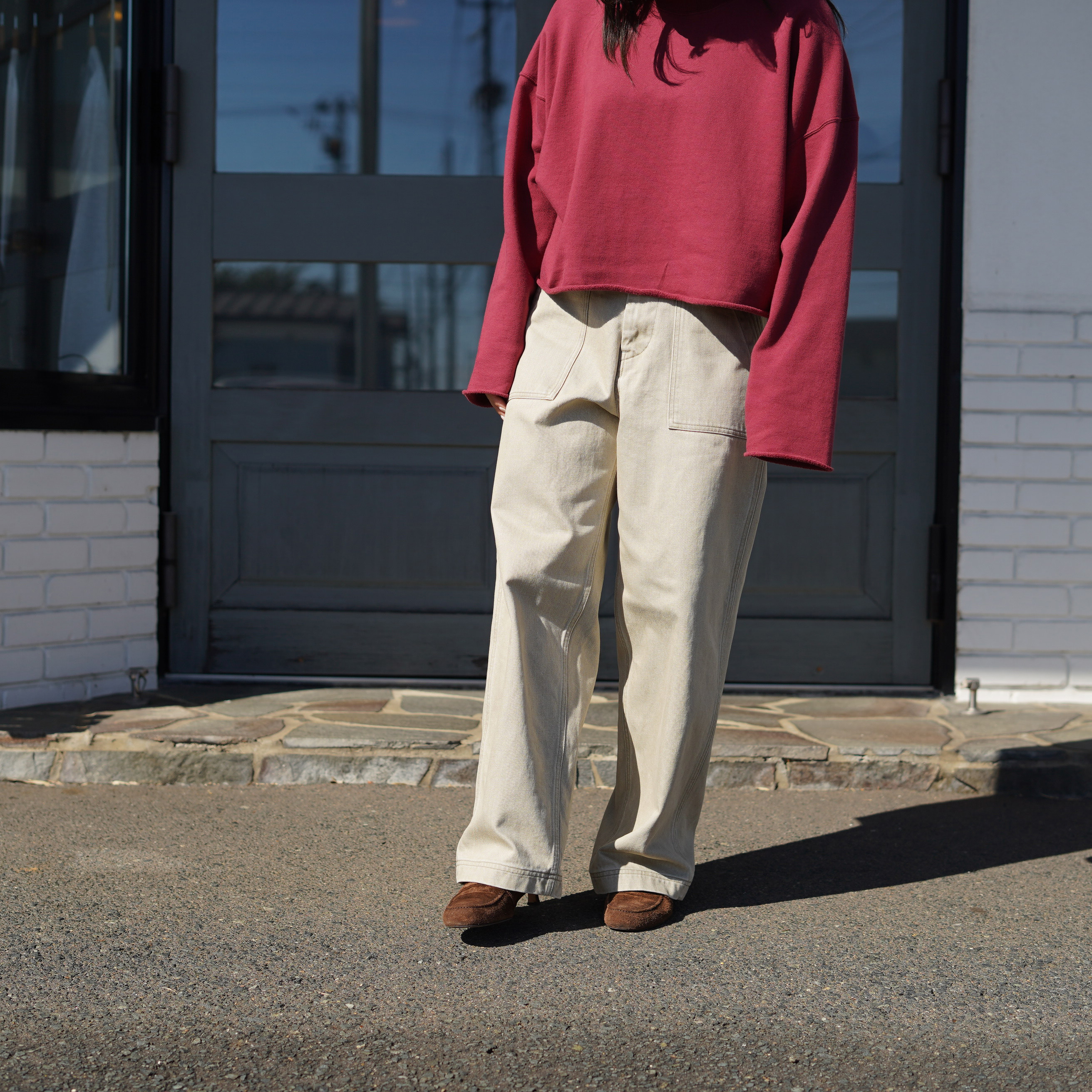 YLÈVE / SUN-FADED COTTON TWILL PANTS (Sage) 155cm / size0 / Sage / 着用イメージ①