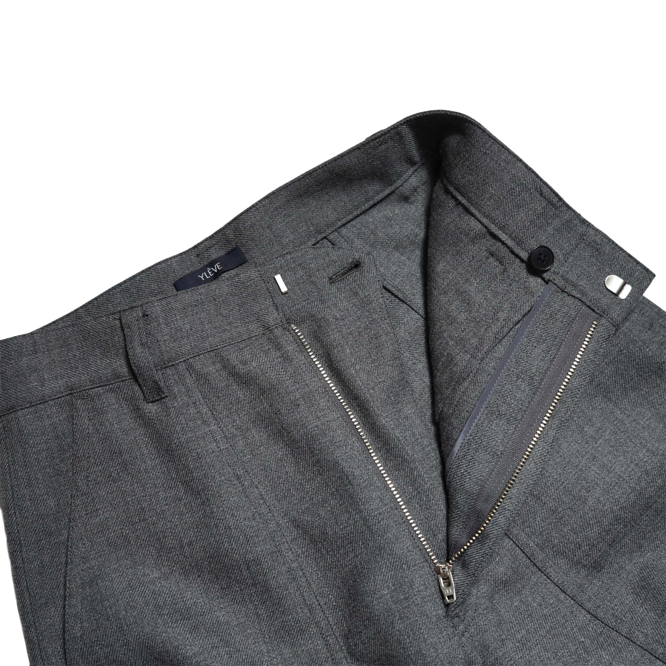 YLÈVE /  DRY WOOL TWILL TROUSERS (Charcoal) ファスナー