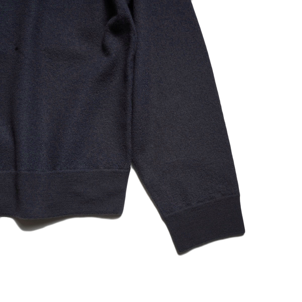 YLEVE / ULTRAFINE MERINO MILLED WOOL KNIT HALF ZIP PULL OVER (Navy)