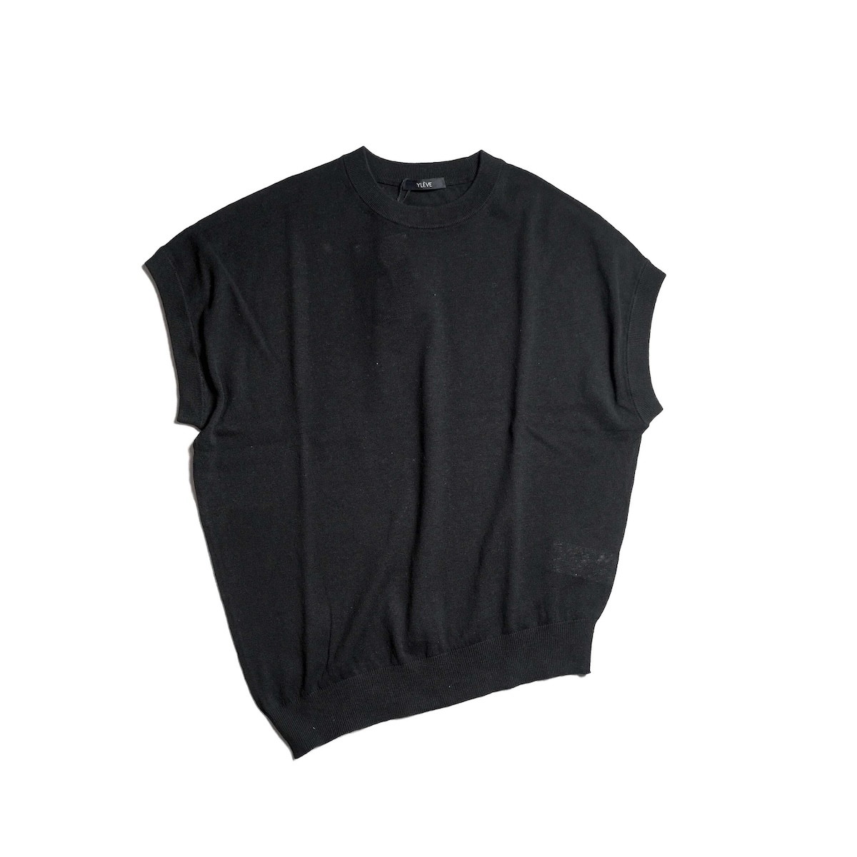 YLEVE / COTTON LINEN KNIT ASYMMETRY PULLOVER (Black) 正面
