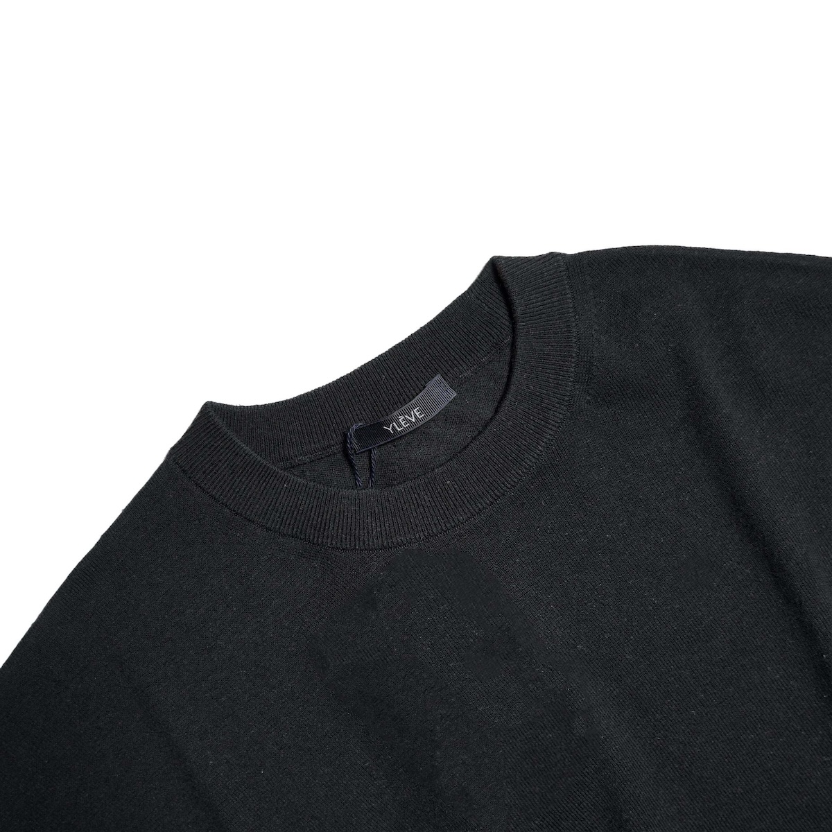 YLEVE / COTTON LINEN KNIT ASYMMETRY PULLOVER (Black) ネック