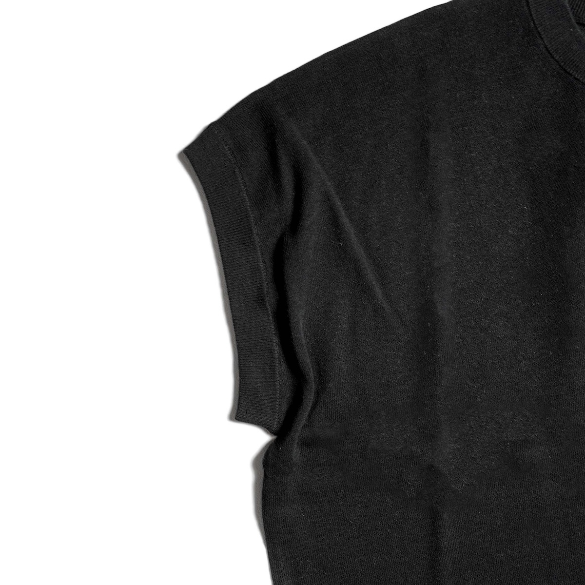YLEVE / COTTON LINEN KNIT ASYMMETRY PULLOVER (Black) 袖口