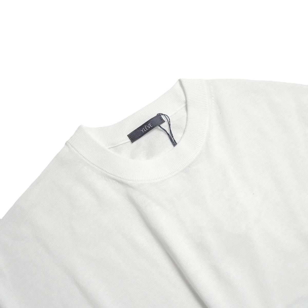 YLEVE / COTTON LINEN KNIT ASYMMETRY PULLOVER (White) ネック