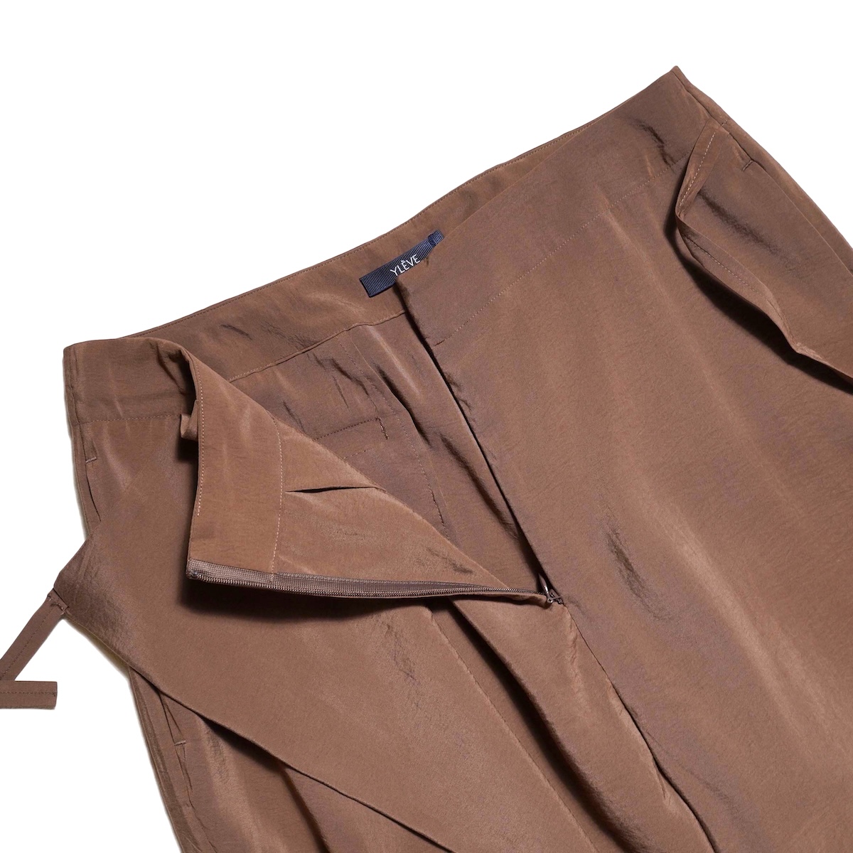 YLÈVE / RAYON-POLYESTER BROAD TROUSERS (Brown) フロントファスナー