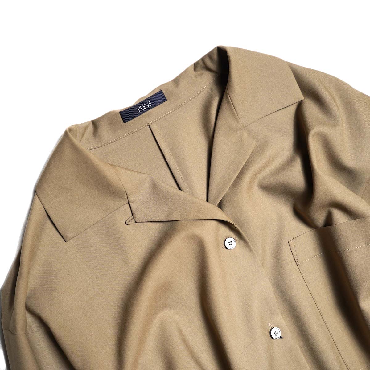 YLÈVE / SUPER 140"s WOOL TROPICAL ALL-IN-ONE (Beige) 襟元