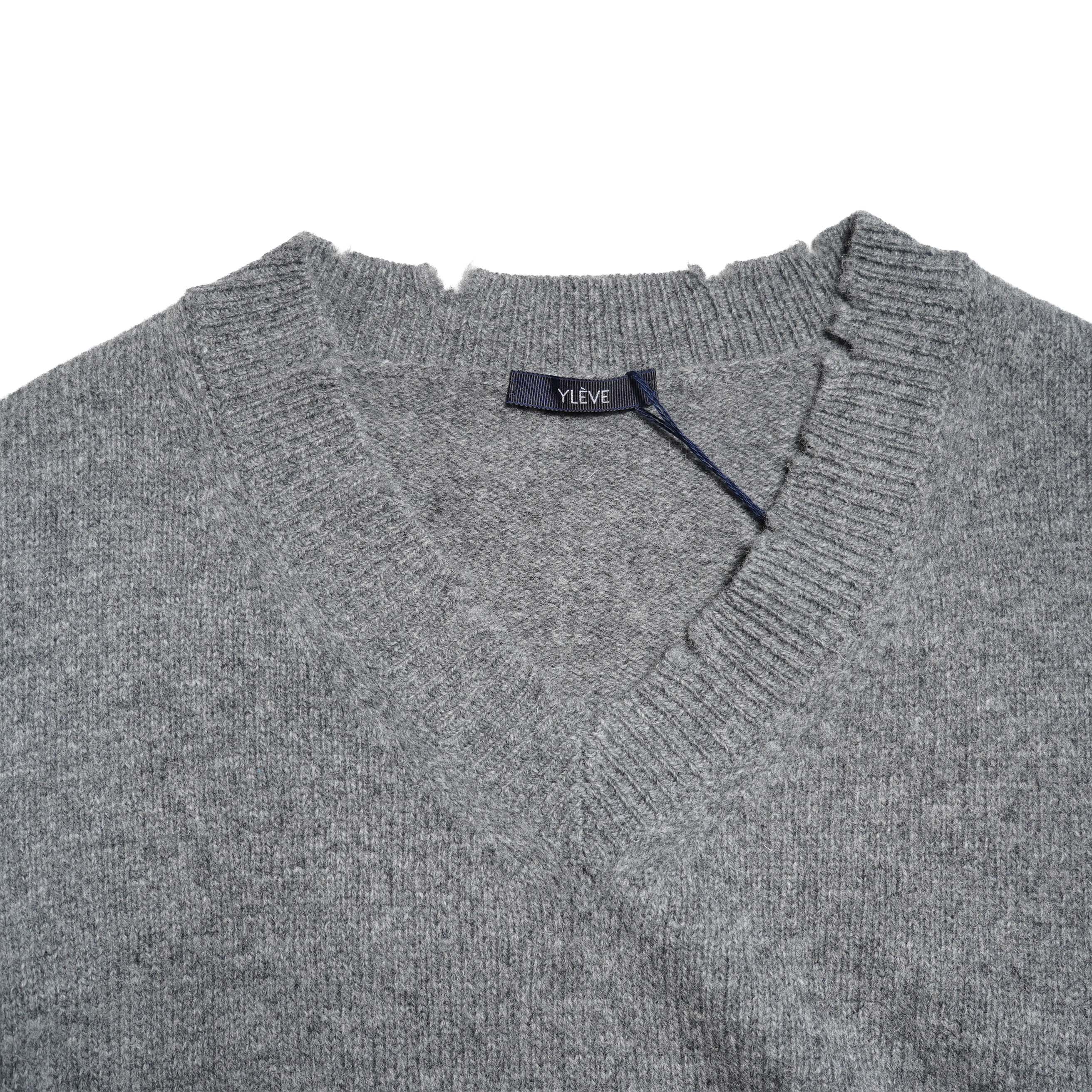 YLEVE / FRAYED EDGE V-NECK KNIT PULLOVER (Flannel) ネック