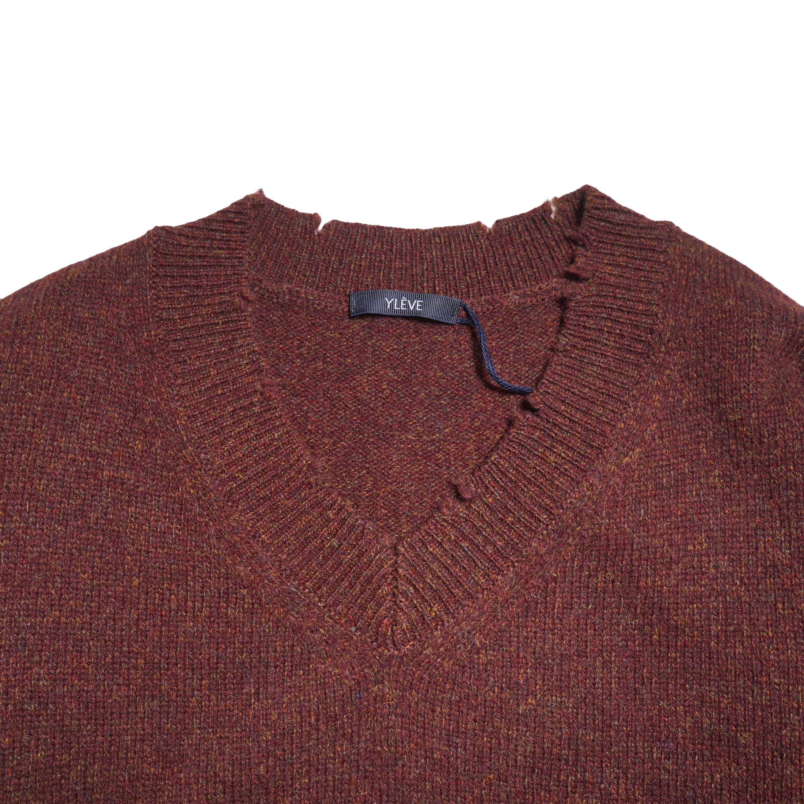 YLEVE / FRAYED EDGE V-NECK KNIT PULLOVER (Granata) ネック