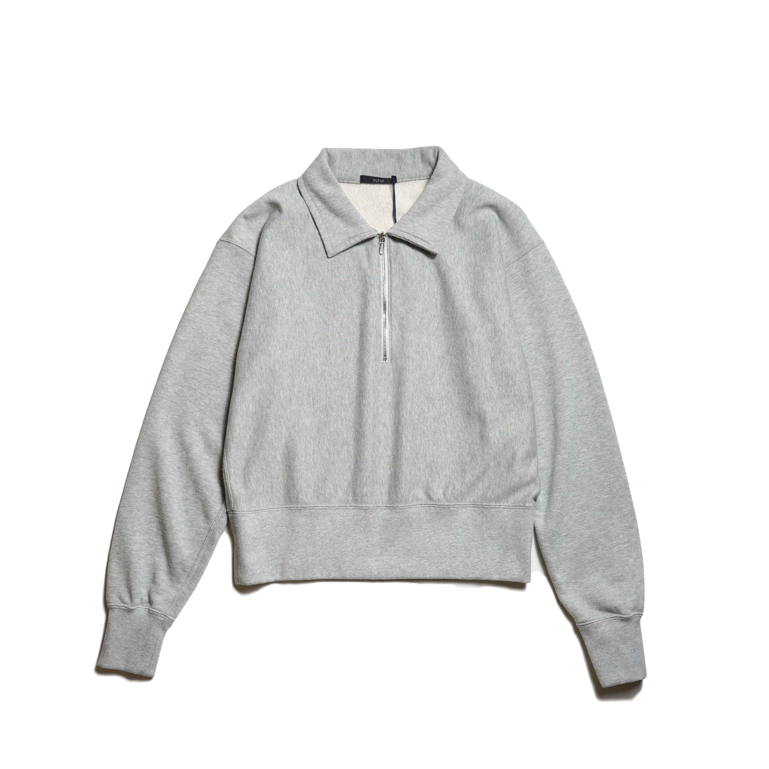 YLEVE / SOFT COTTON HALF ZIP SWEAT SHIRT (L.Grey)