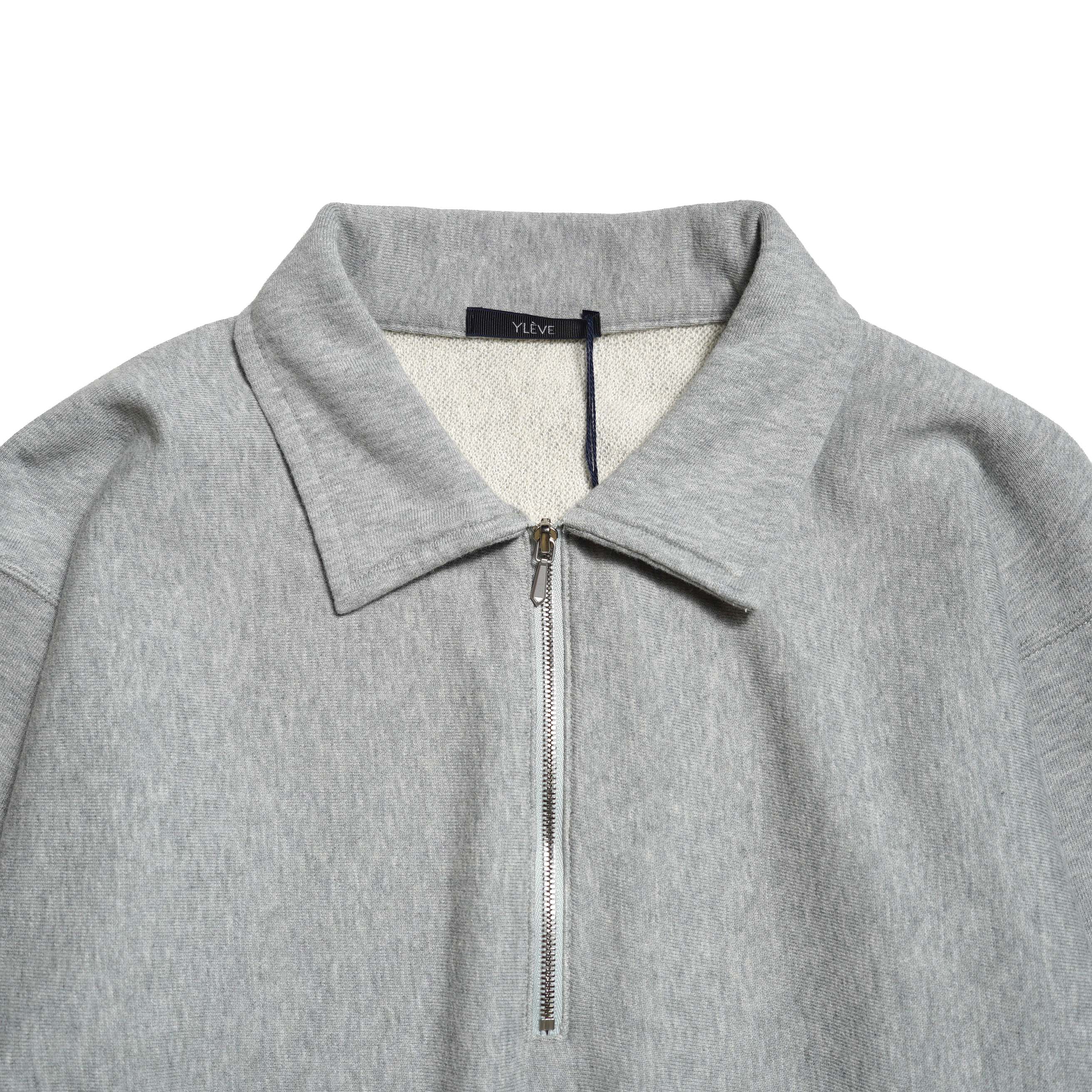 YLEVE / SOFT COTTON HALF ZIP SWEAT SHIRT (L.Grey) ネック